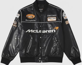 Handmade F1 Racing Inspired Vegan Leather Bomber Jacket | McLaren Style