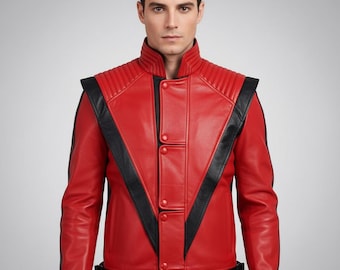 Handmade Michael Jackson Thriller Inspired Red Faux Leather Jacket | MJ Style Costume Jacket