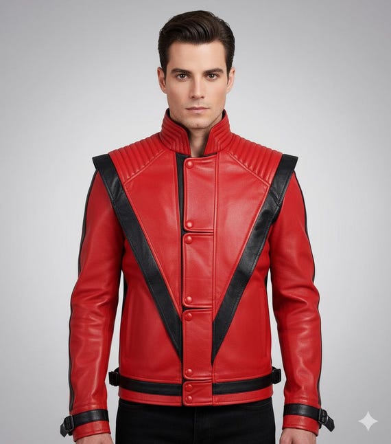 Handmade Michael Jackson Thriller Inspired Red Faux Leather Jacket