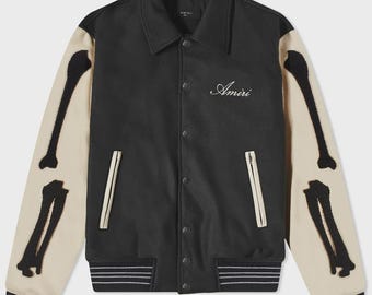 Handgefertigte Amiri Bones inspirierte Bomberjacke aus Wolle | Luxus Streetwear Jacke