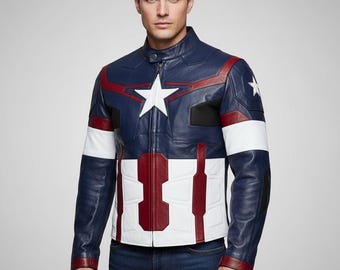 Chaqueta de piel sintética hecha a mano inspirada en el Capitán América: La Era de Ultrón / Disfraz de Cosplay de los Vengadores