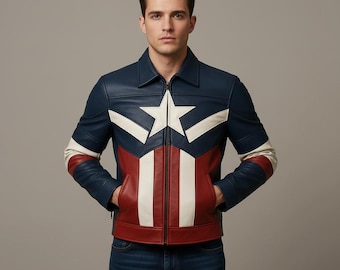 Handmade Captain America Inspired Faux Leather Jacket | Superhero Cosplay Jacket
