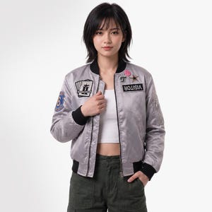 Women’s Silver Satin Bomber Jacket | Tasha Inspired Cosplay Jacket