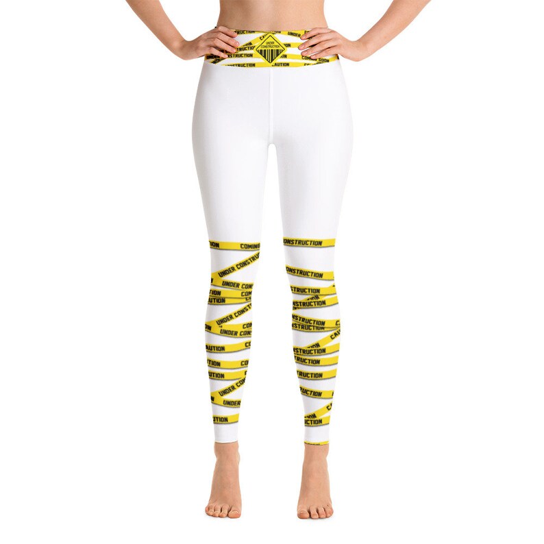 White Under Construction Yoga Leggings