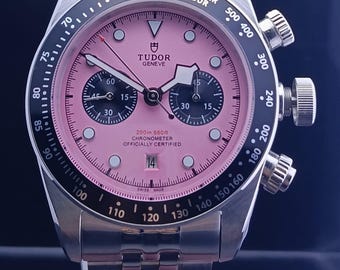 Vintage Men's Tudor Black Bay Chrono Automatic Date Pink Dial Working Condition Wristwatch