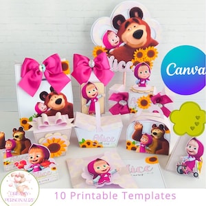 Little Girl and Bear Party Box Digital Kit | Printable Birthday Decorations | Forest Friends Theme | Instant Download