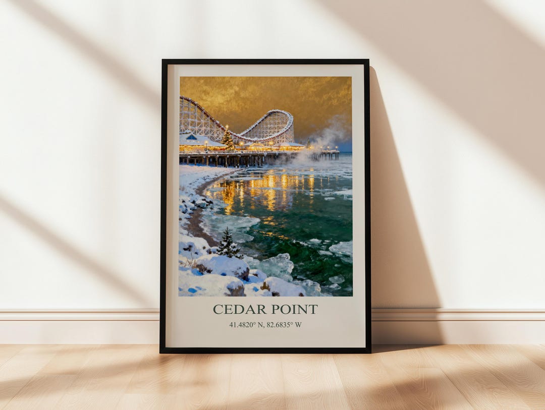 Cedar Point Winter Poster USA – Amusement Park Snow Art Print – Roller ...
