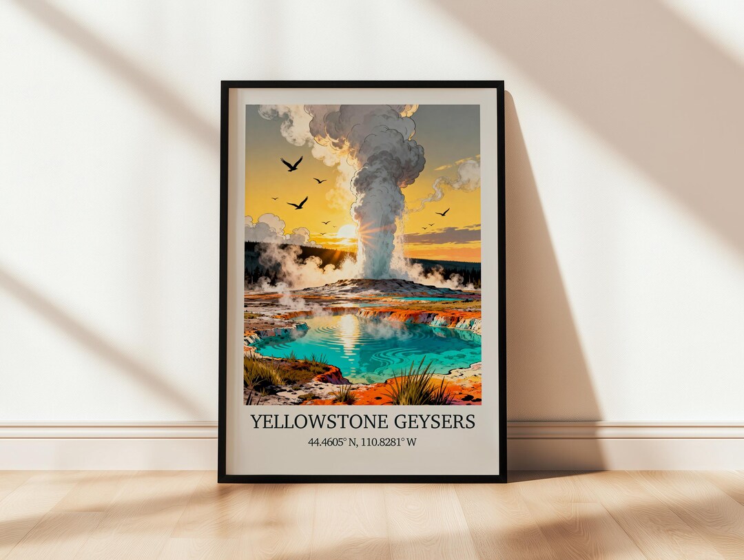 Yellowstone National Park Poster - USA Geyser Art - Yellowstone Geysers ...