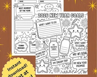 2026 New Year Goals Worksheet, Coloring Vision Board (PDF)
