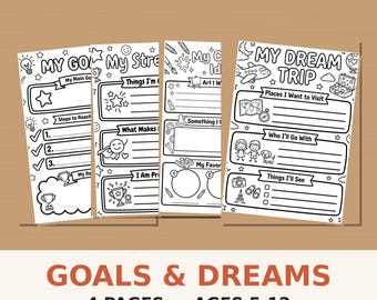 Kids Goal Setting Worksheets Bundle | Strengths, Creative Ideas & Dream Trip Printable Activities