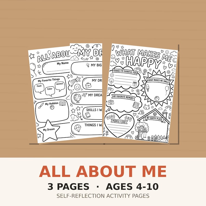 All About Me Worksheet Bundle | My Dream Life & Gratitude Printable | Kids Self-Reflection Activity Pages image 1