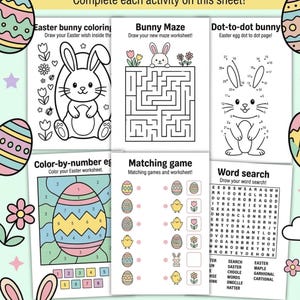 Easter Activity Worksheets for Kids | Coloring, Mazes, Puzzles (Digital Download)