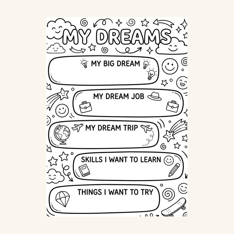 All About Me Worksheet Bundle | My Dream Life & Gratitude Printable | Kids Self-Reflection Activity Pages image 3