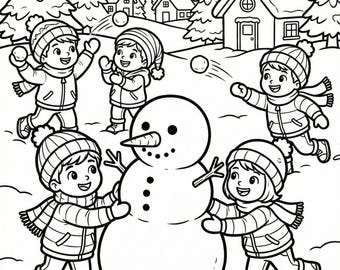 Dibujos para colorear de invierno para niños / Dibujos para imprimir de un día de nieve (PDF)