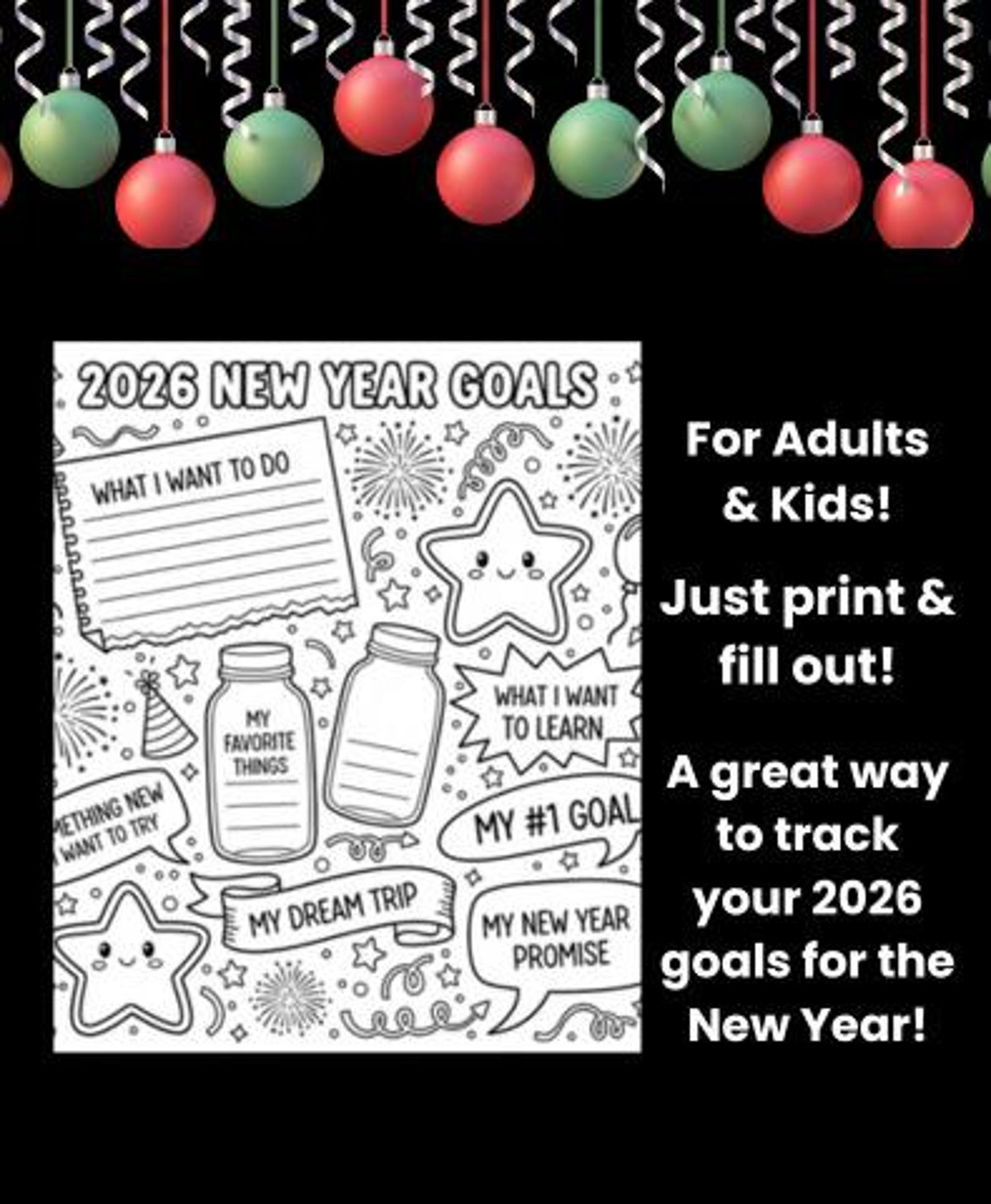 2026 New Year Goals Worksheet, Coloring Vision Board (PDF) - Etsy