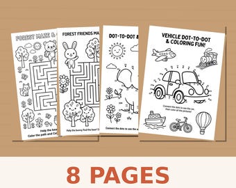 Kids Activity Printable Bundle | Mazes, Dot-to-Dot, Coloring Pages (PDF Download A4 Size)
