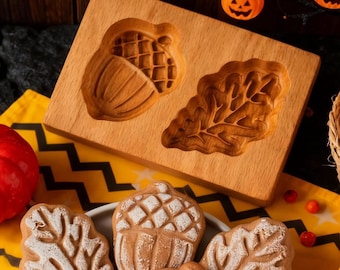 Acorn&Leaf Baking Gifts for Christmas, Wooden Cookie Mold
