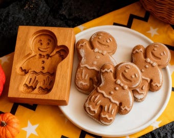 Gingerbread Man Mold, Biscuit Cookie Cutter, Springerle Wooden Embosser, Christmas Gifts for Baking Lovers