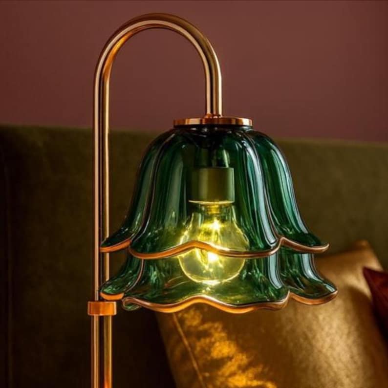 Green Candle Warmer Lamp with Timer & Dimmer, Flower Glass Wax Melt Warmer, Adjustable Height Candle Warming Light, Customizable lighting image 10
