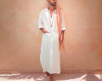 Herenkaftan: ontspannen pasvorm met lange mouwen, loungekaftanjurk, bedoeïenenkleding zomerresort