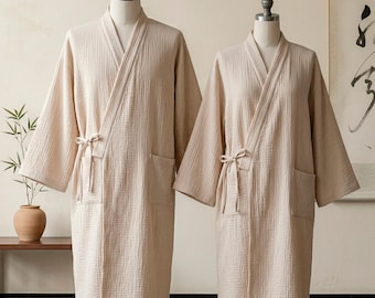 Matching Kimono Robe Men Women - 100% Cotton Muslin Double Gauze, Japanese Homewear, Couple Gift