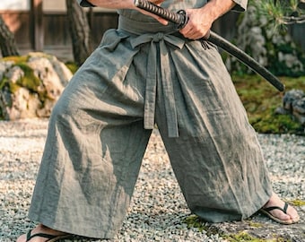 Calças Hakama Masculinas Tamanho Grande, Traje Japonês, Calças Umanori de Pernas Largas Tradicionais Asiáticas de Samurai