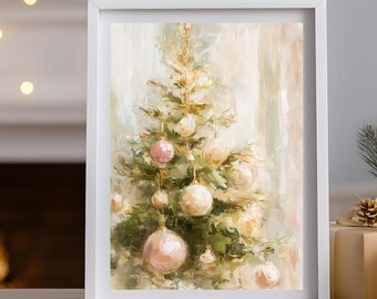 Rosa Weihnachtsbaum Wandkunst, Vintage Weihnachten druckbare, Ölgemälde Druck digitale Datei