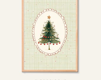 Decorazione murale stampabile per la cameretta dei bambini con albero di Natale: stampa vintage per la cameretta dei bambini, decorazioni natalizie per la cameretta dei bambini