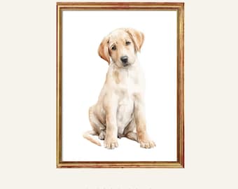 Watercolor Labrador Puppy Print, Nursery Dog Wall Art, Retriever Decor, Puppy Portrait, Digital Download