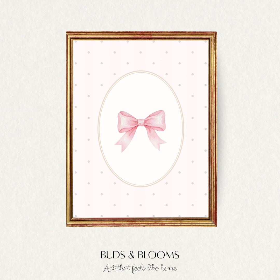 Pink Bow Nursery Wall Art Printable, Watercolor Bow Baby Girl Room ...