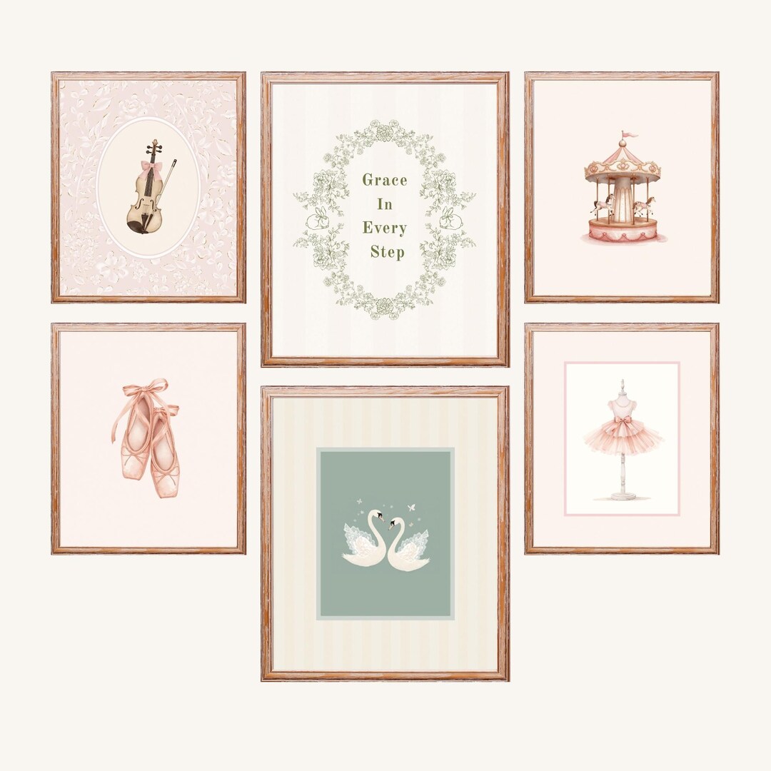 Ballet Nursery Gallery Wall Art SET of 6, Girl Room Pink Ballerina ...