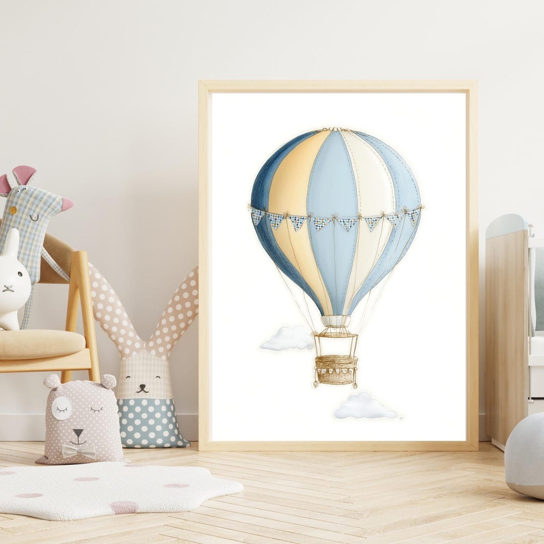 Hot Air Balloon Nursery Wall Art - Blue Baby Boy Room Decor Printable ...