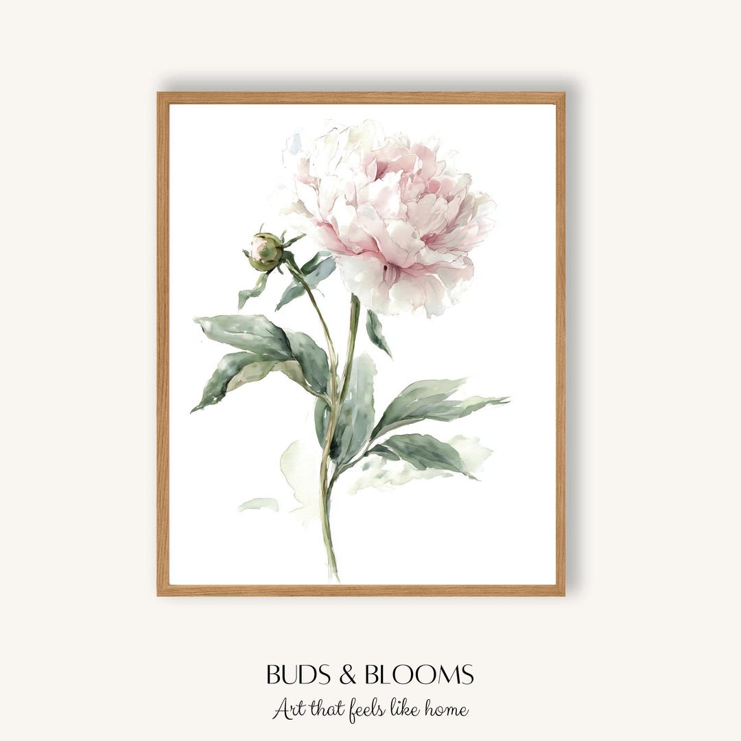 Pink Peony Watercolor Wall Art Printable, Soft Floral Nursery Girl ...
