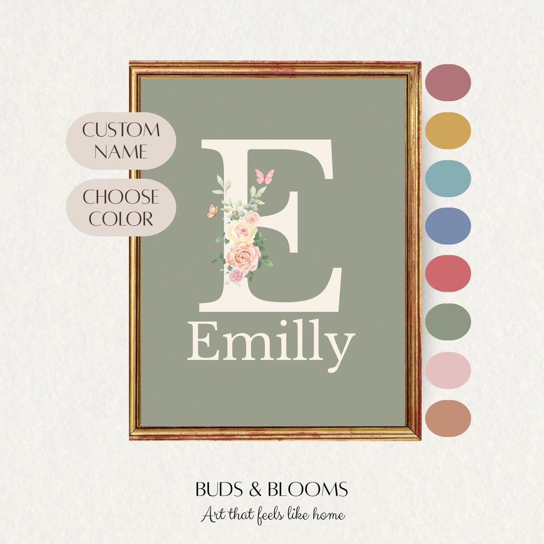 Personalized Baby Name Wall Art Print, Custom Nursery Sign, Cottagecore ...