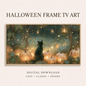 Black Cat Halloween Frame TV Art | Glowing Pumpkin Garden | Magical Fall Samsung Frame TV Art