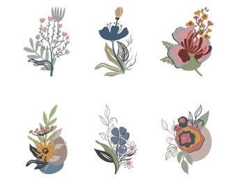 Wild Flower Bouquet Bundle - Floral Summer Digital Design Machine Embroidery File