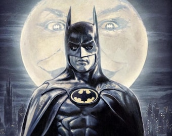 Gotham's Guardian 12" x 16" Limited Edition Signed Art Print by Nathan Anderson NAARRT Michael Keaton Jack Nicholson Tim Burton Bat Man