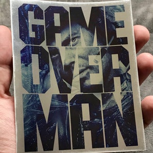 Aliens  &quot;GAME OVER MAN&quot; Brushed Metal Alloy 4”x5” Sticker by Nathan Anderson Hudson Bill Paxton