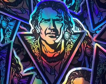 WATERWORLD The Mariner Jumbo Holographic Foil  2 1/2"x3" inch Sticker Kevin Costner Post Apocalyptic Action Adventure