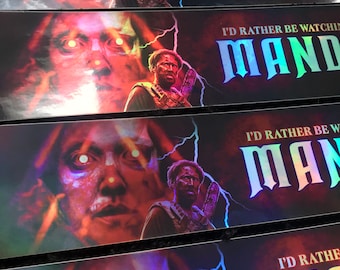 MANDY Bumper Sticker” 11” x 3” printed on holographic foil. Limited Edition Collectable. Nicolas Cage Panos Cosmatos Andrea Riseborough