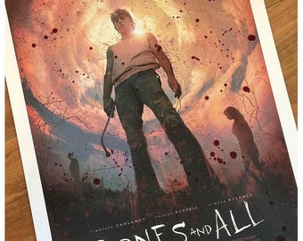 Bones and All, impression giclée 27,6 x 38,8 cm (11 x 17 po.) avec variante de sang éclaboussé à la main Romance d'horreur