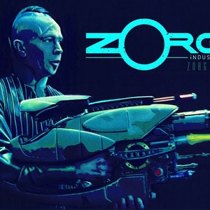 The FIFTH ELEMENT illustrated Art Postcard  Zorg Industries: ZF-1  by Nathan Anderson Gary Oldman Bruce Willis Milla Jovovich Luc Besson