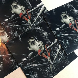 May include: A black and white illustration of a man with dark hair and a pale complexion. He is surrounded by scissors, some of which are open and have red handles. The image is a dark and moody depiction of a man trapped in a dangerous situation.