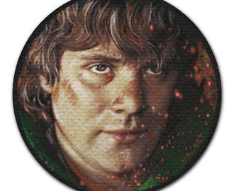 Dessous de verre original Samwise gamgee Sean Astin 10 x 10 cm par Nathan Anderson dessin au crayon de couleur