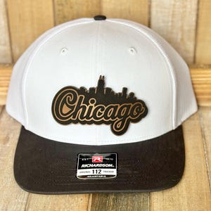 Chicago Skyline Trucker Hat, Richardson 112, Laser Engraved Leatherette Patch