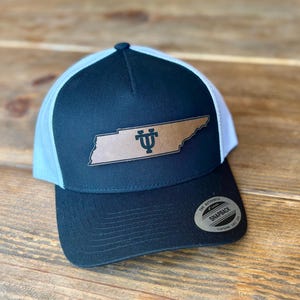 Tennessee UT Trucker Hat, Laser Engraved Leather Patch, Snapback, Richardson 112
