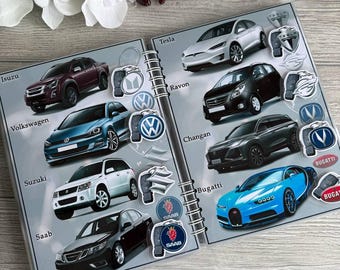 Libro de actividades para aprender sobre marcas de coches / Actividad del alfabeto para niños pequeños
