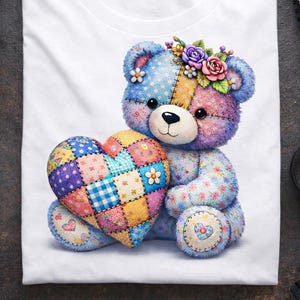 Teddy Bear PNG, Patchwork Teddy Bear Png, Valentine Bear PNG, Cute Plush Bear PNG, Sublimation, Digital Download , love png , bear love png