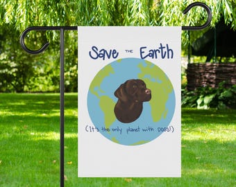 Chocolate Lab Double-Sided Garden Flag, Save the Earth, Dog Lover's Decor, Eco Conscious Gifts, Earth Day, Labrador Lover, double sided flag