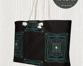Black and Teal Square Mandala Pattern, Seamless Design (Digital Download)